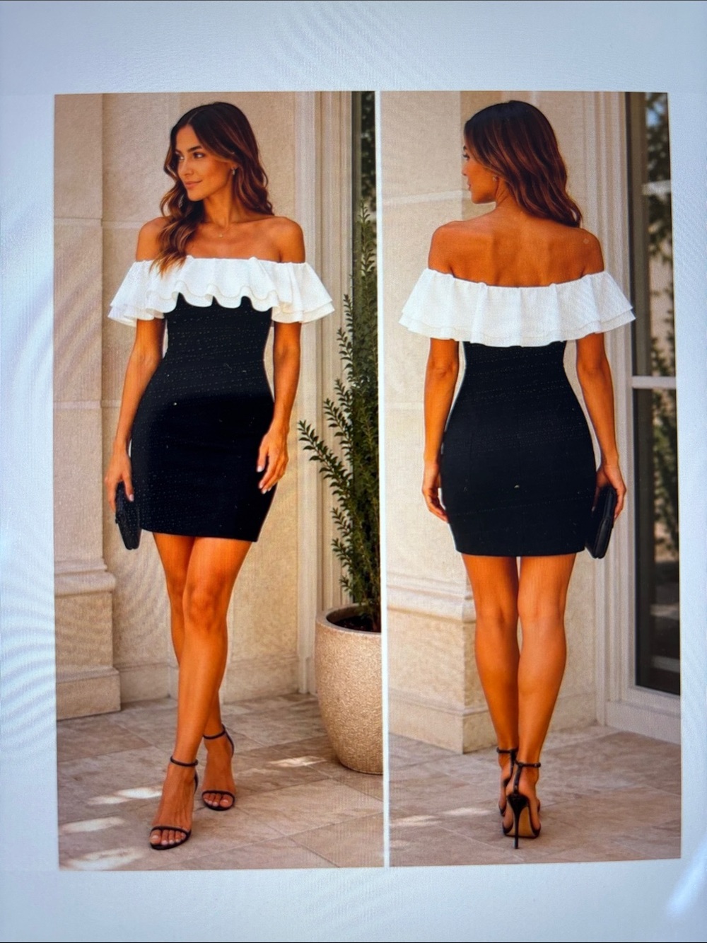 LOFT off the shoulder ruffle, black/ white cocktail party or wedding dress Size0